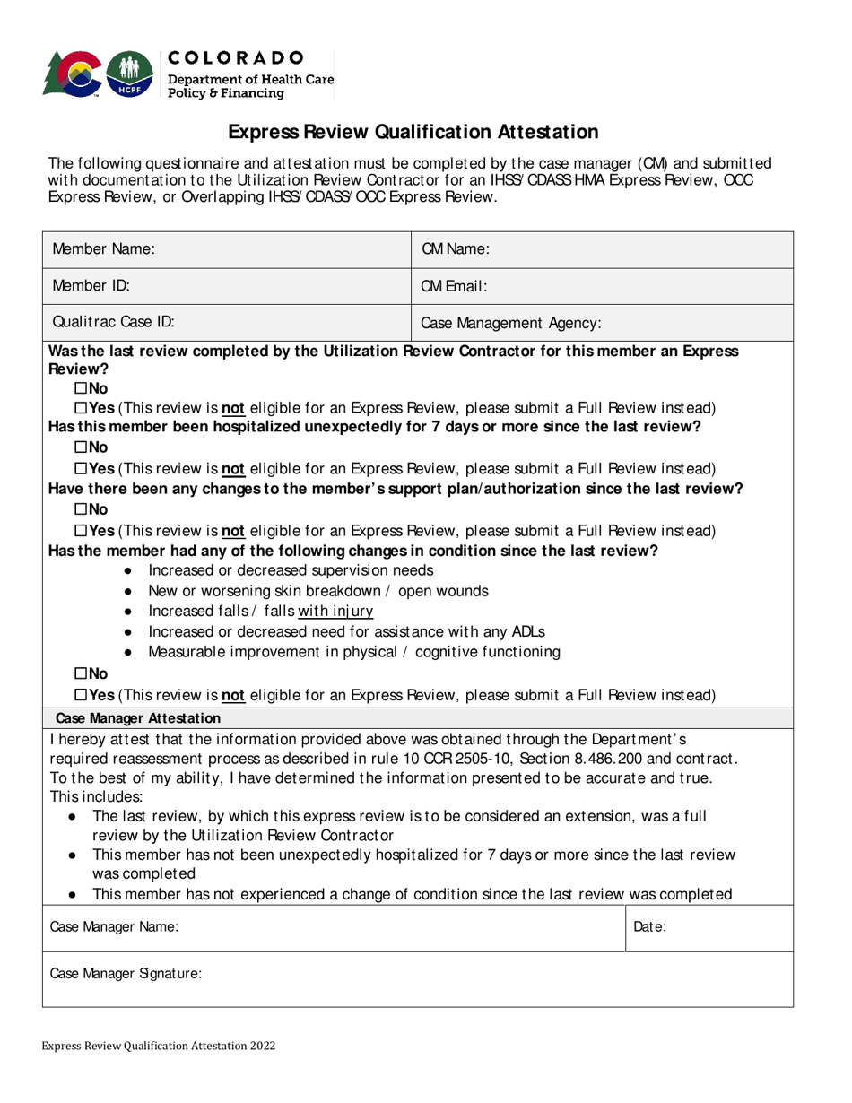 Express Review Qualification Attestation - Colorado, Page 1
