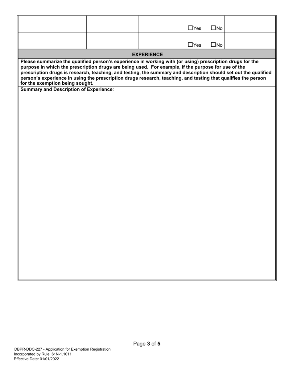 Form DBPR-DDC-227 Application for Exemption Authorization - Florida, Page 3