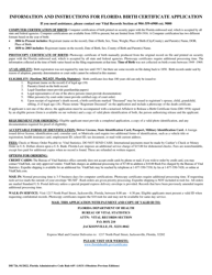 Form DH726 Application for Florida Birth Certificate - Florida, Page 2