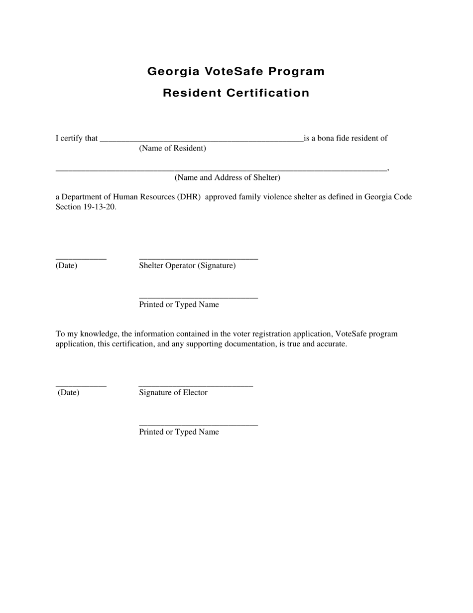 Resident Certification - Georgia Votesafe Program - Georgia (United States), Page 1