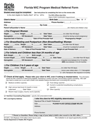 Form DH3075 &quot;Medical Referral Form - Florida Wic Program&quot; - Florida