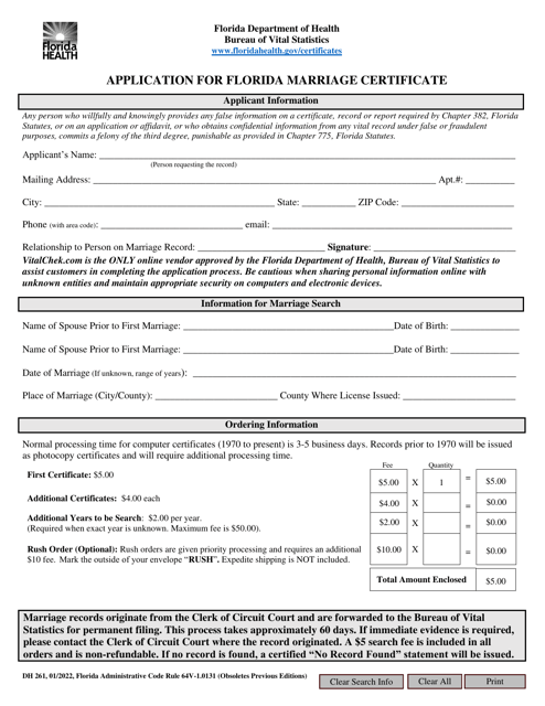 Form DH261  Printable Pdf