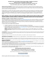Form DH261SS Application for a Florida Marriage Search - Single Status Statement (For Purpose of Obtaining an Apostille or Notarial Certificate) - Florida, Page 2