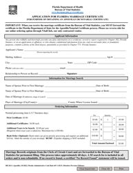 Document preview: Form DH261A Application for Florida Marriage Certificate (For Purpose of Obtaining an Apostille or Notarial Certificate) - Florida