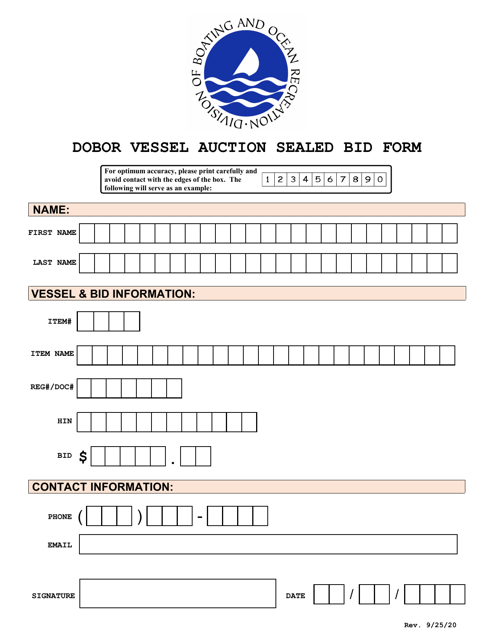 Dobor Vessel Auction Sealed Bid Form - Hawaii Download Pdf