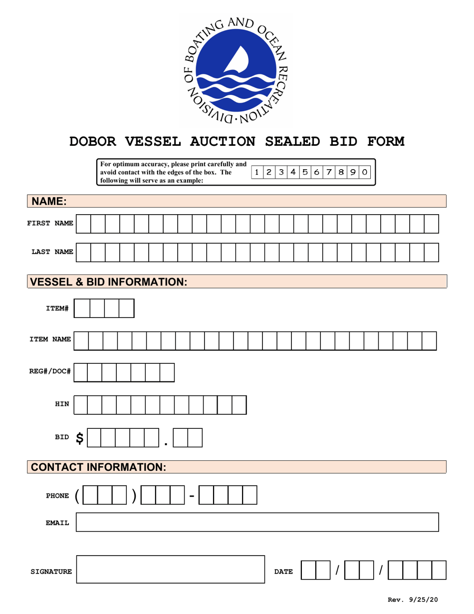 Dobor Vessel Auction Sealed Bid Form - Hawaii, Page 1