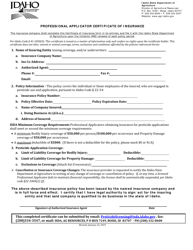 Document preview: Professional Applicator Certificate of Insurance - Idaho