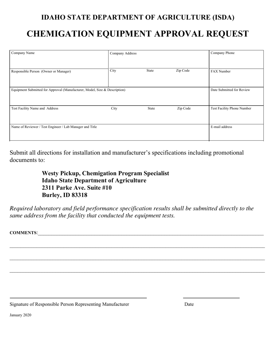 Chemigation Equipment Approval Request - Idaho, Page 1