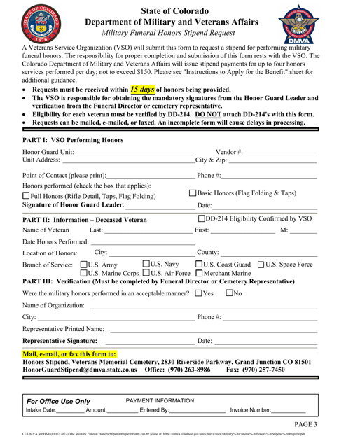Military Funeral Honors Stipend Request - Colorado Download Pdf