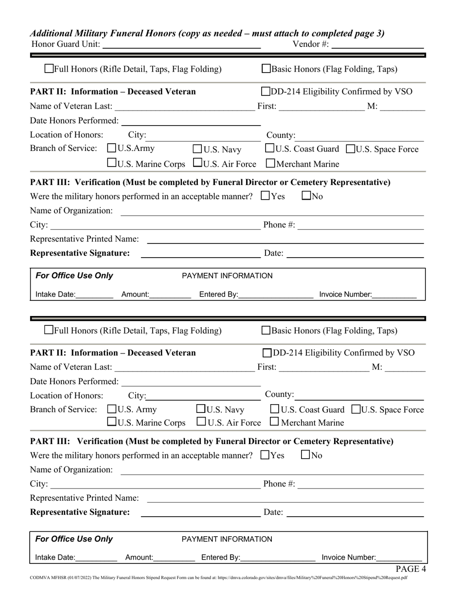 Military Funeral Honors Stipend Request - Colorado, Page 2