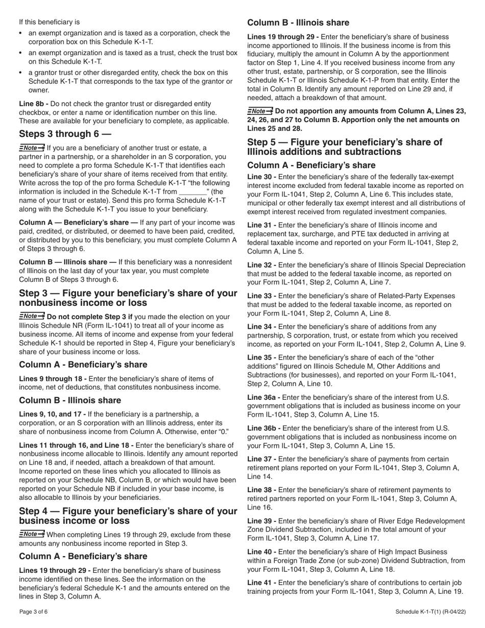 Instructions for Schedule K-1-T, K-1-T(3) - Illinois, Page 3