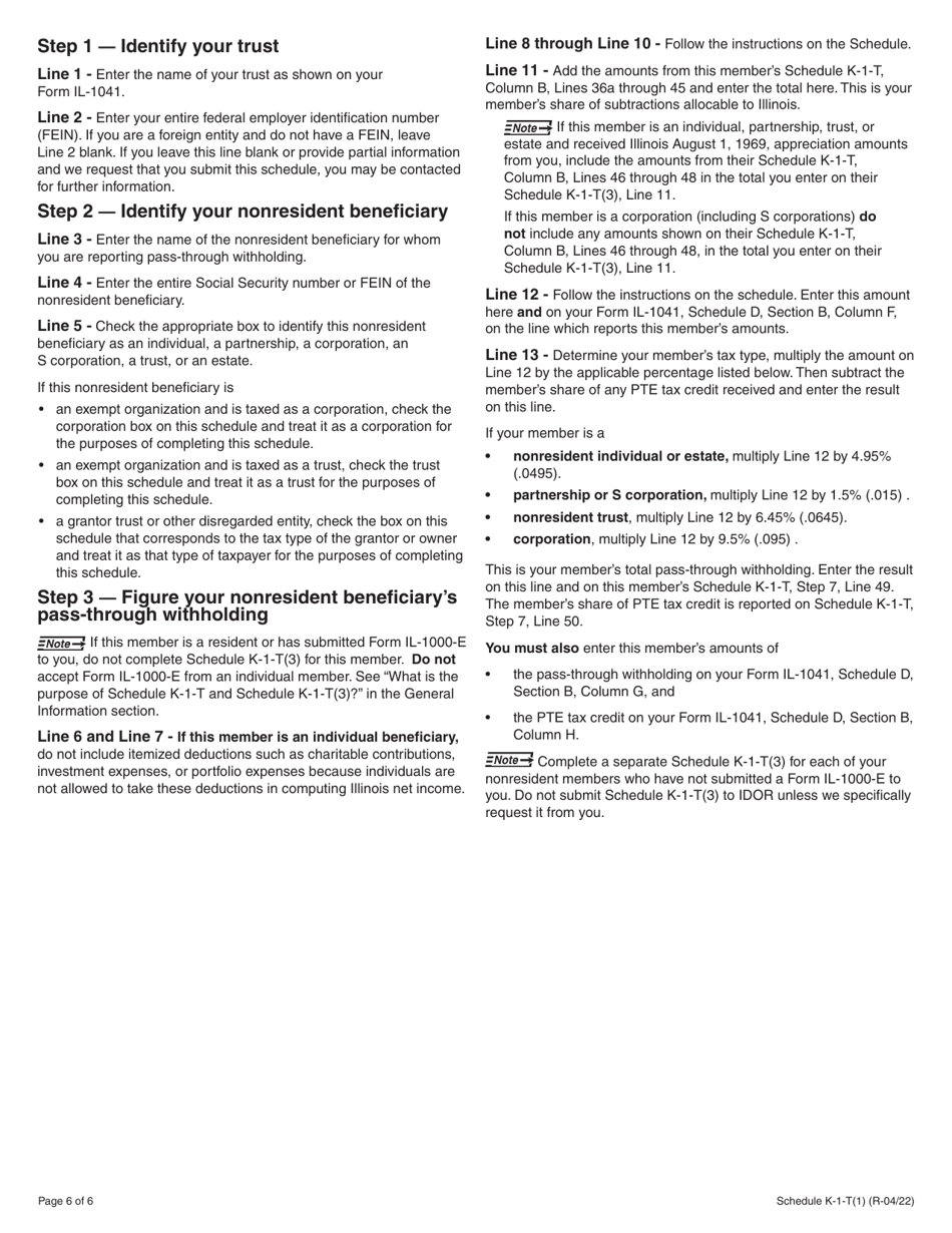 Instructions for Schedule K-1-T, K-1-T(3) - Illinois, Page 6