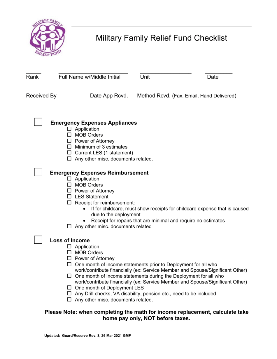Application for the Military Family Relief Fund - Deployment Related Expenses - Colorado, Page 1