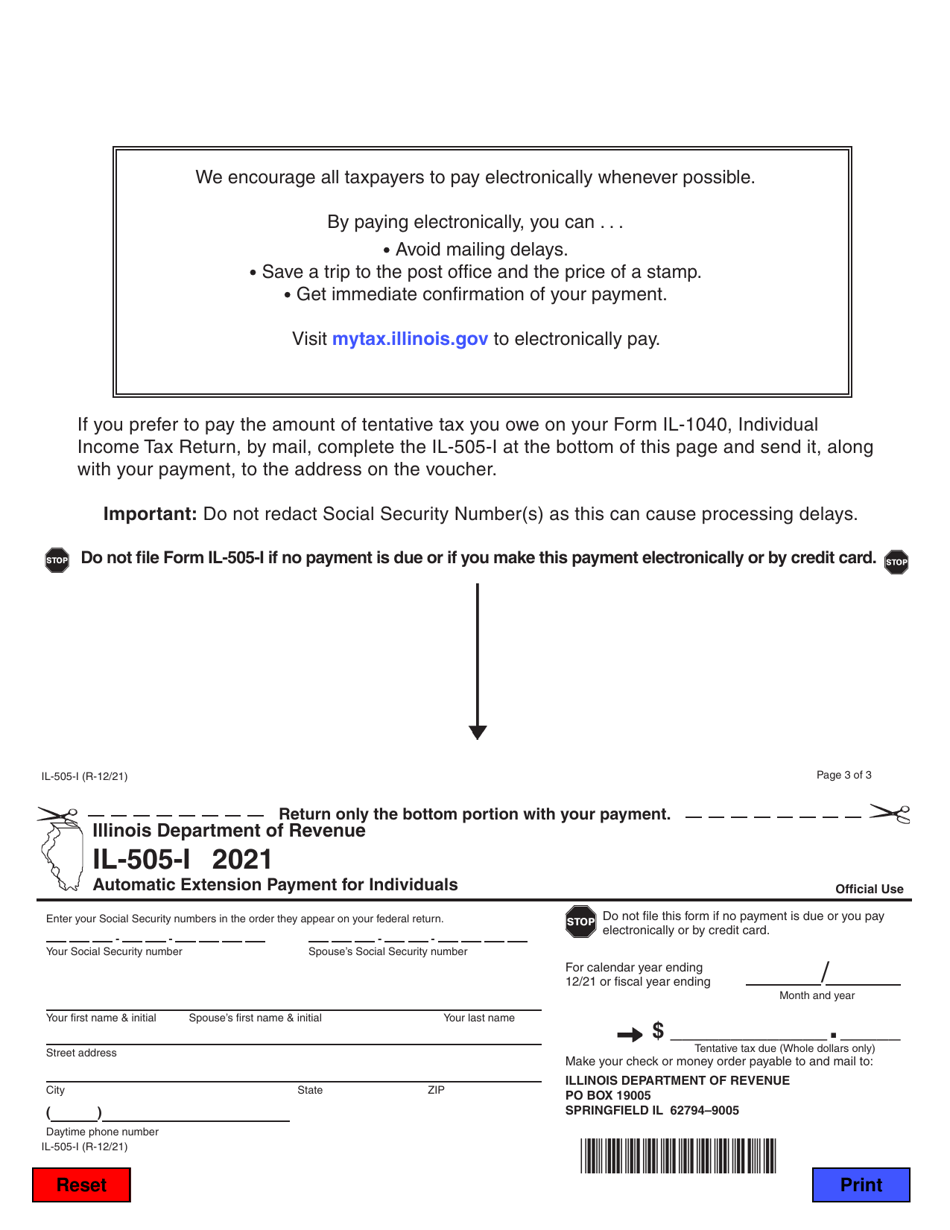 Form IL-505-I Automatic Extension Payment for Individuals - Illinois, Page 3