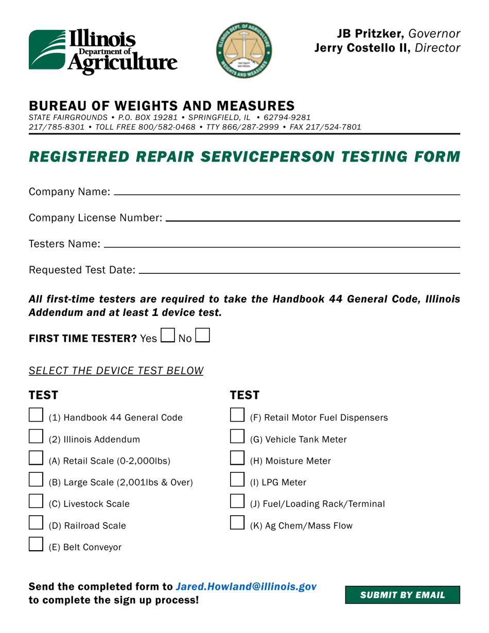 Registered Repair Serviceperson Testing Form - Illinois, Page 1