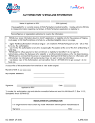 Document preview: Form HFS3806K (IL478-2544) Authorization to Disclose All Kids/Familycare Information - Illinois