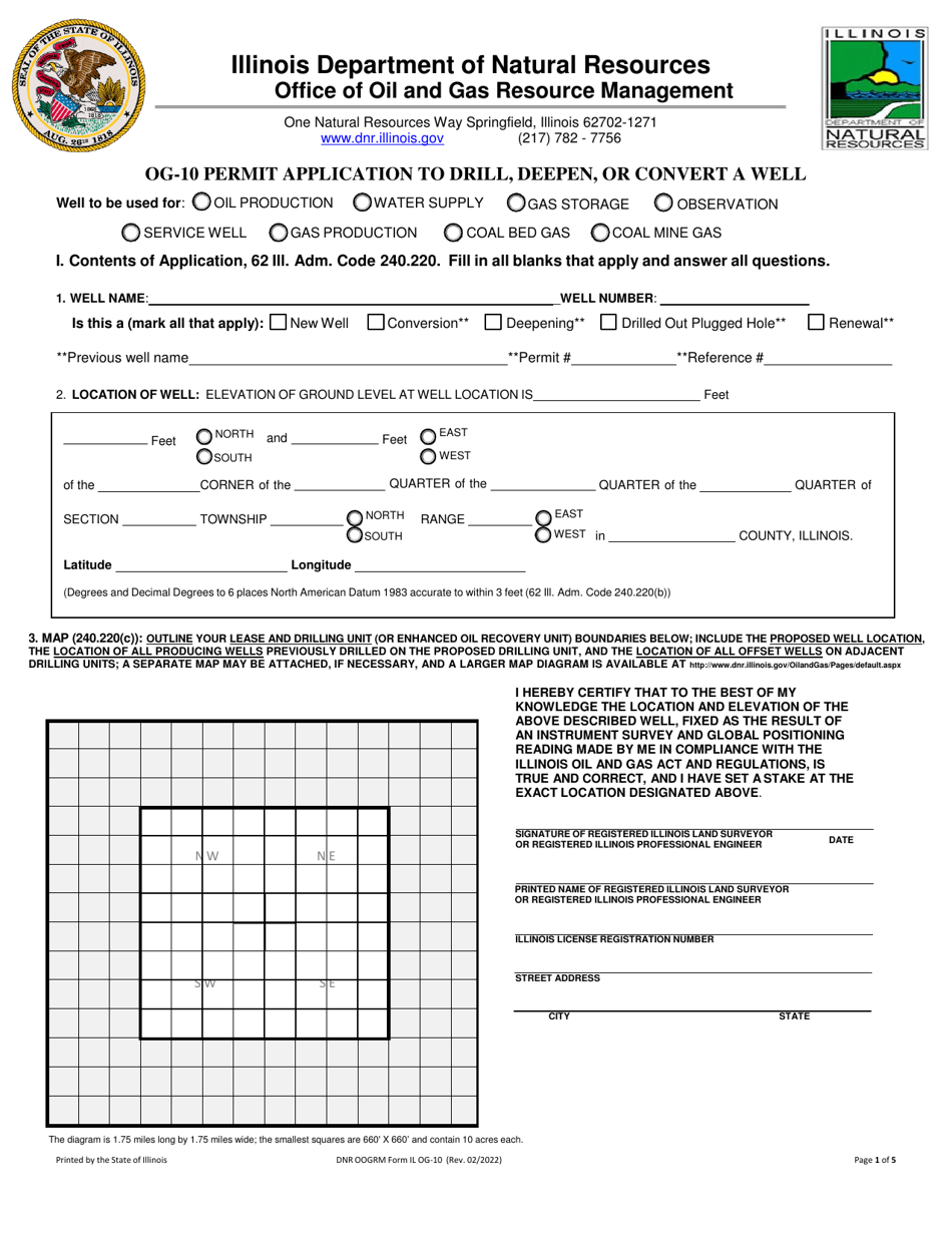 DNR OOGRM Form OG-10 Permit Application to Drill, Deepen, or Convert a Well - Illinois, Page 1