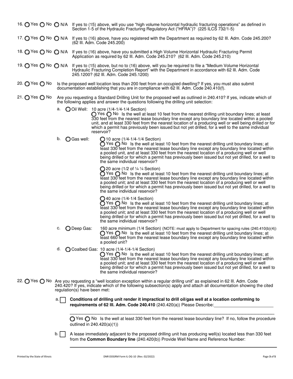 DNR OOGRM Form OG-10 Permit Application to Drill, Deepen, or Convert a Well - Illinois, Page 3