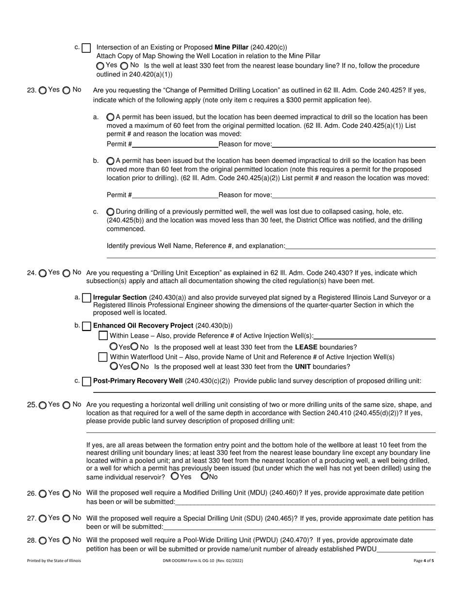 DNR OOGRM Form OG-10 Permit Application to Drill, Deepen, or Convert a Well - Illinois, Page 4