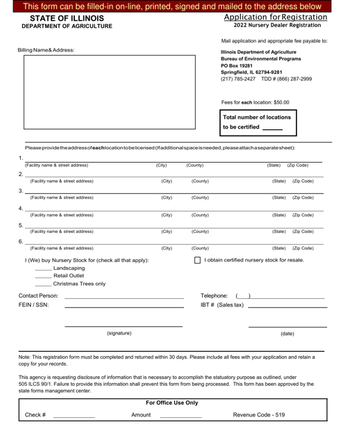 Application for Nursery Dealer Registration - Illinois, 2022