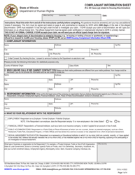 Form CIS-U &quot;Complainant Information Sheet (For All Cases Not Related to Housing Discrimination)&quot; - Illinois