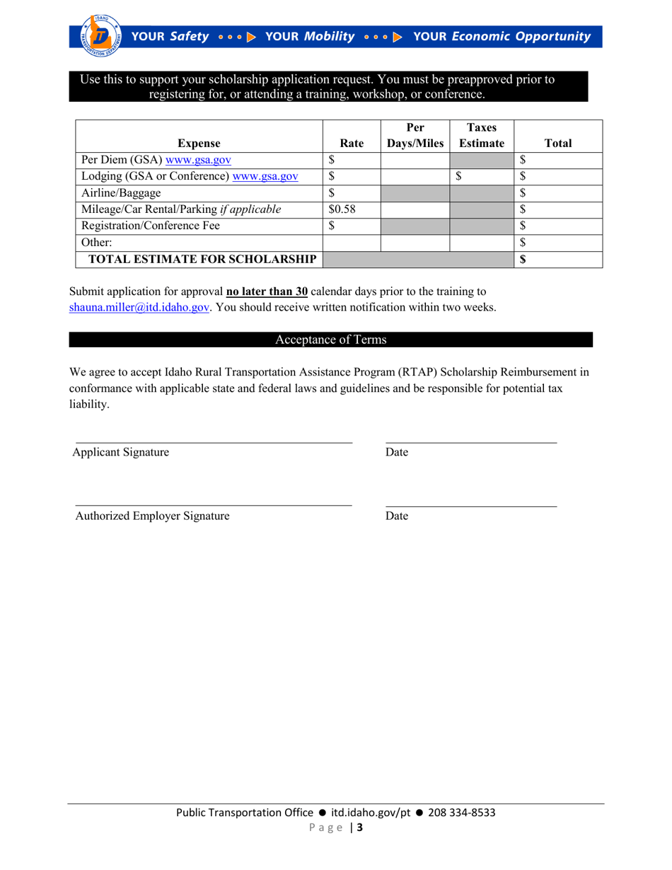 Scholarship Application - Idaho Rural Transit Assistance Program (Rtap) - Idaho, Page 3
