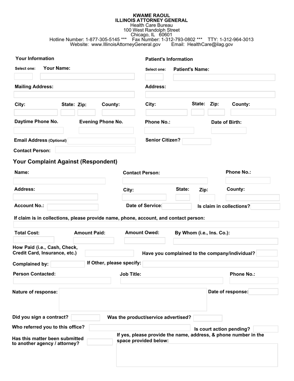 Form F5-D1 Health Care Complaint Form - Illinois, Page 1