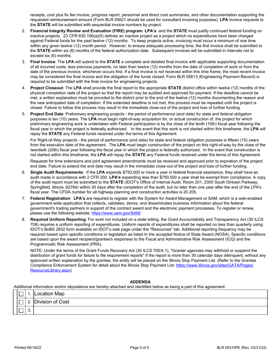 Form BLR05310PE Joint Funding Agreement Pe / Row for State-Let Construction Projects - Illinois, Page 3