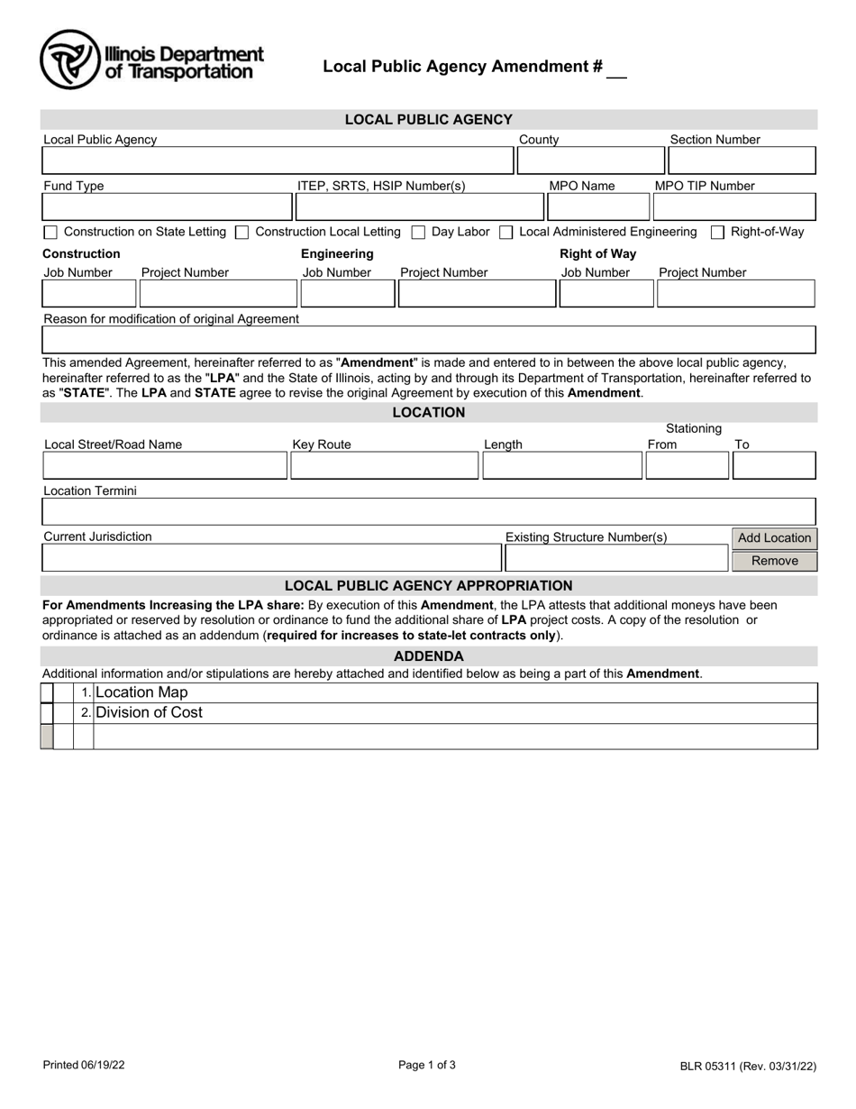 Form BLR05311 Local Public Agency Amendment - Illinois, Page 1