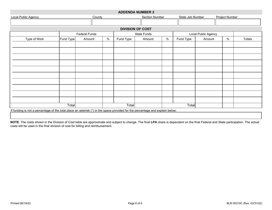 Form BLR05310C Joint Funding Agreement for State-Let Construction Work - Illinois, Page 6