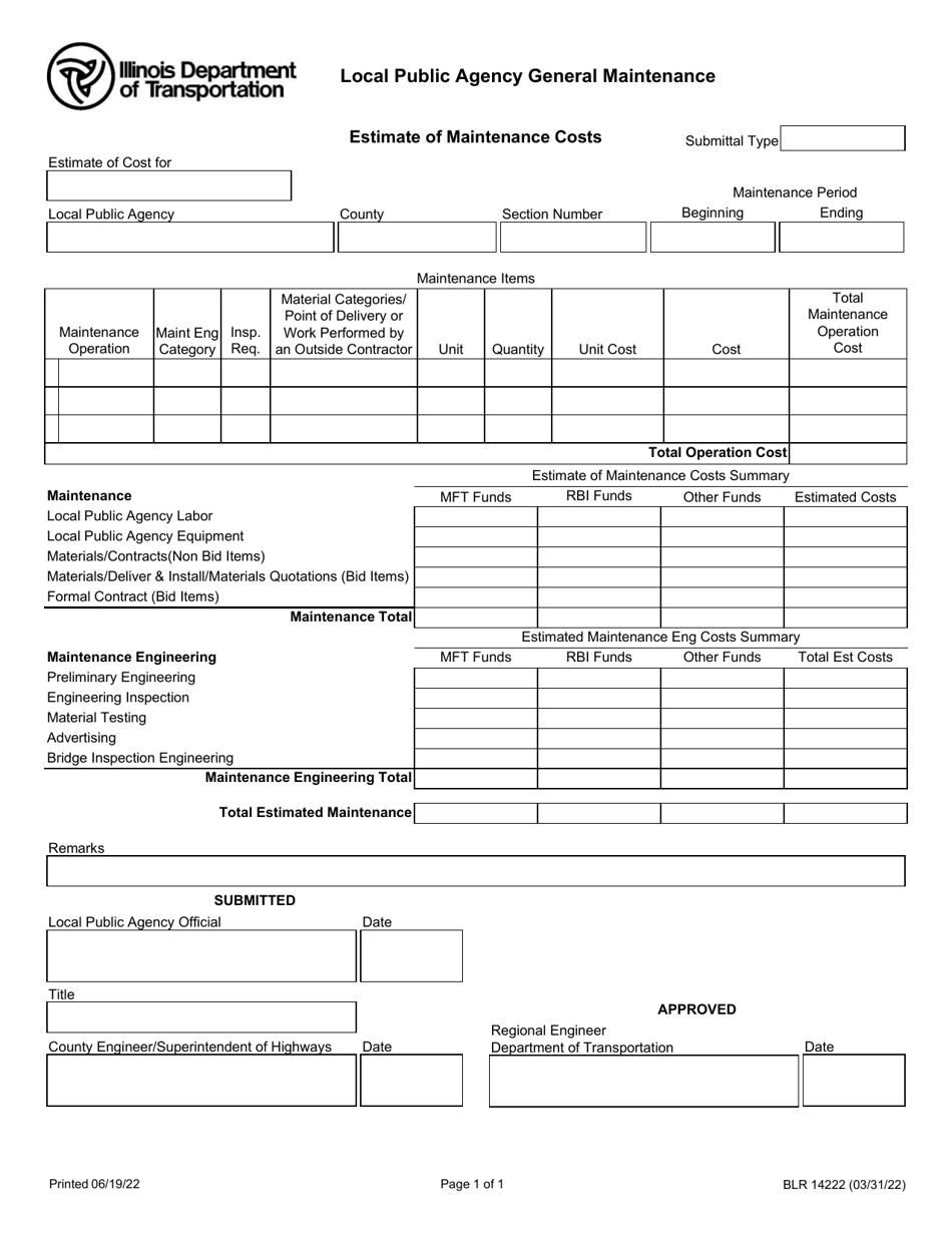 Form BLR14222 Local Public Agency General Maintenance - Illinois, Page 1