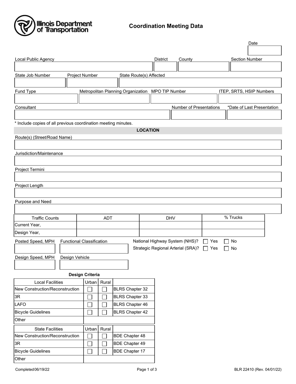 Form BLR22410 Coordination Meeting Data - Illinois, Page 1