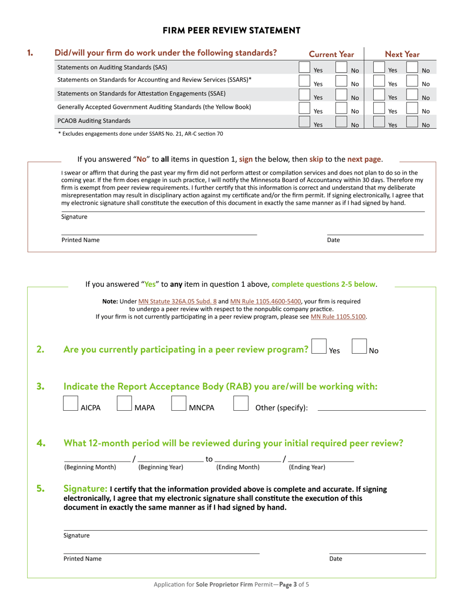 Application for Minnesota Sole Proprietor Firm Permit - Minnesota, Page 4