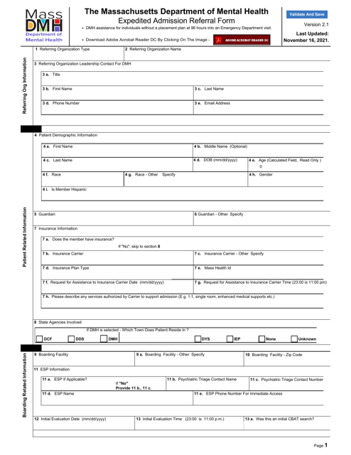Expedited Admission Referral Form - Massachusetts Download Pdf