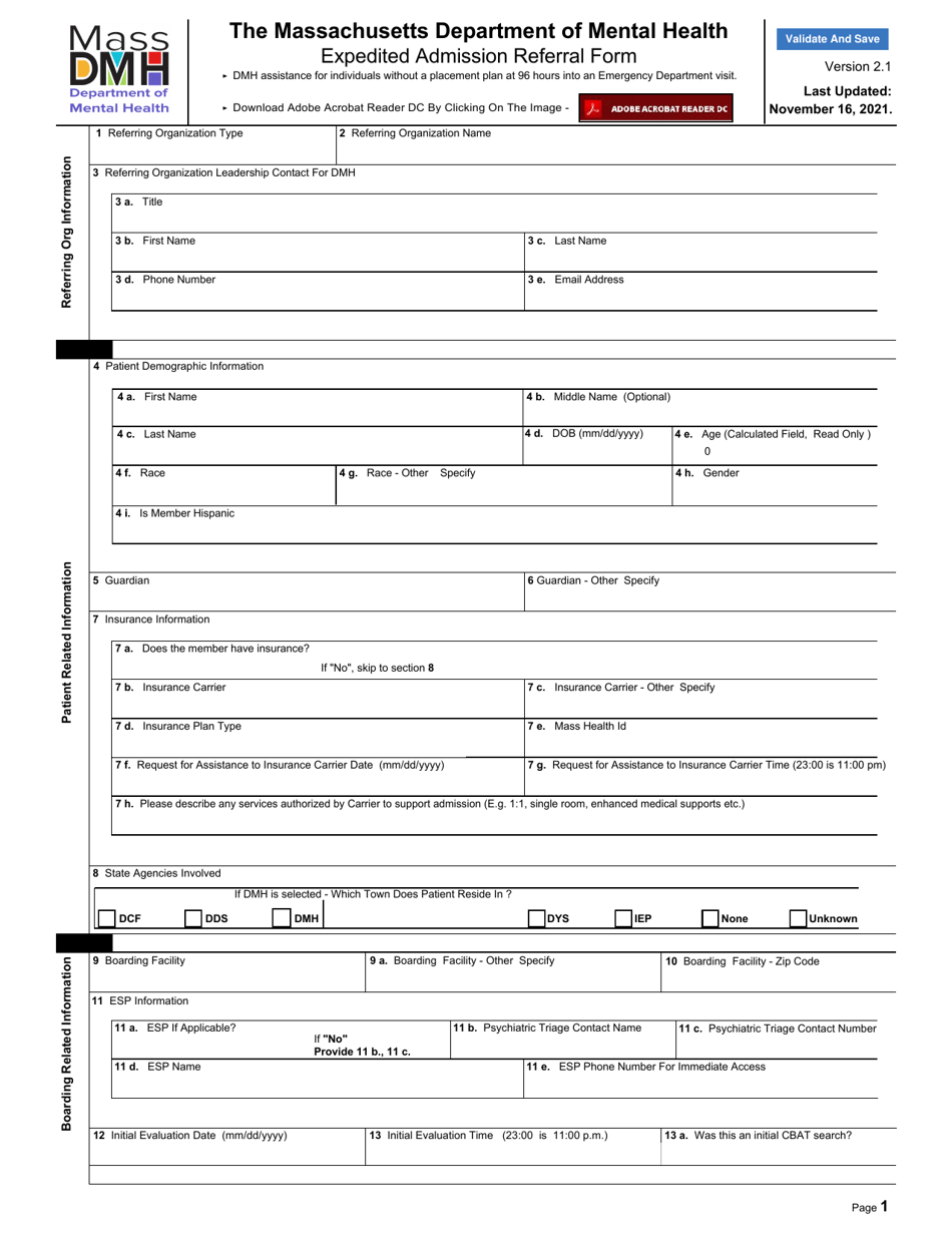 Expedited Admission Referral Form - Massachusetts, Page 1