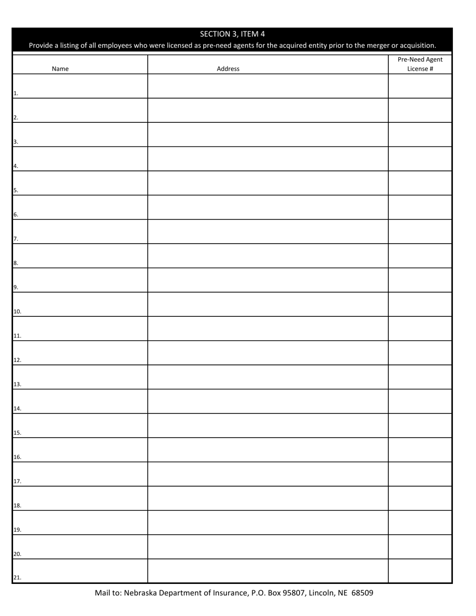 Information Required for the Change in Ownership of a Pre-need Seller - Nebraska, Page 3