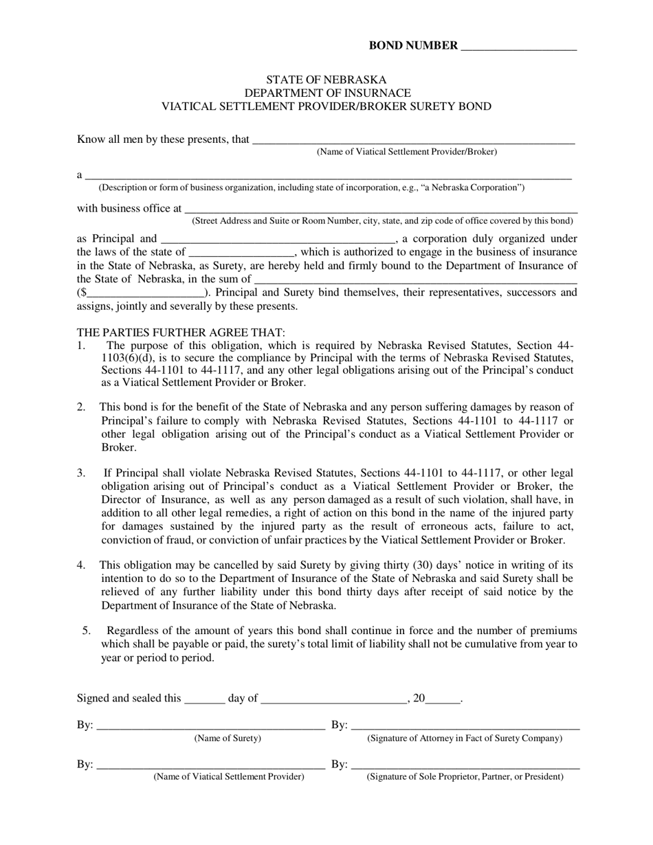 Viatical Settlement Provider / Broker Surety Bond - Nebraska, Page 4