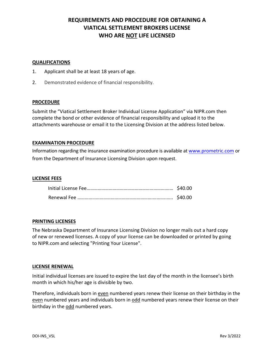 Nebraska Viatical Settlement Provider/Broker Surety Bond Download