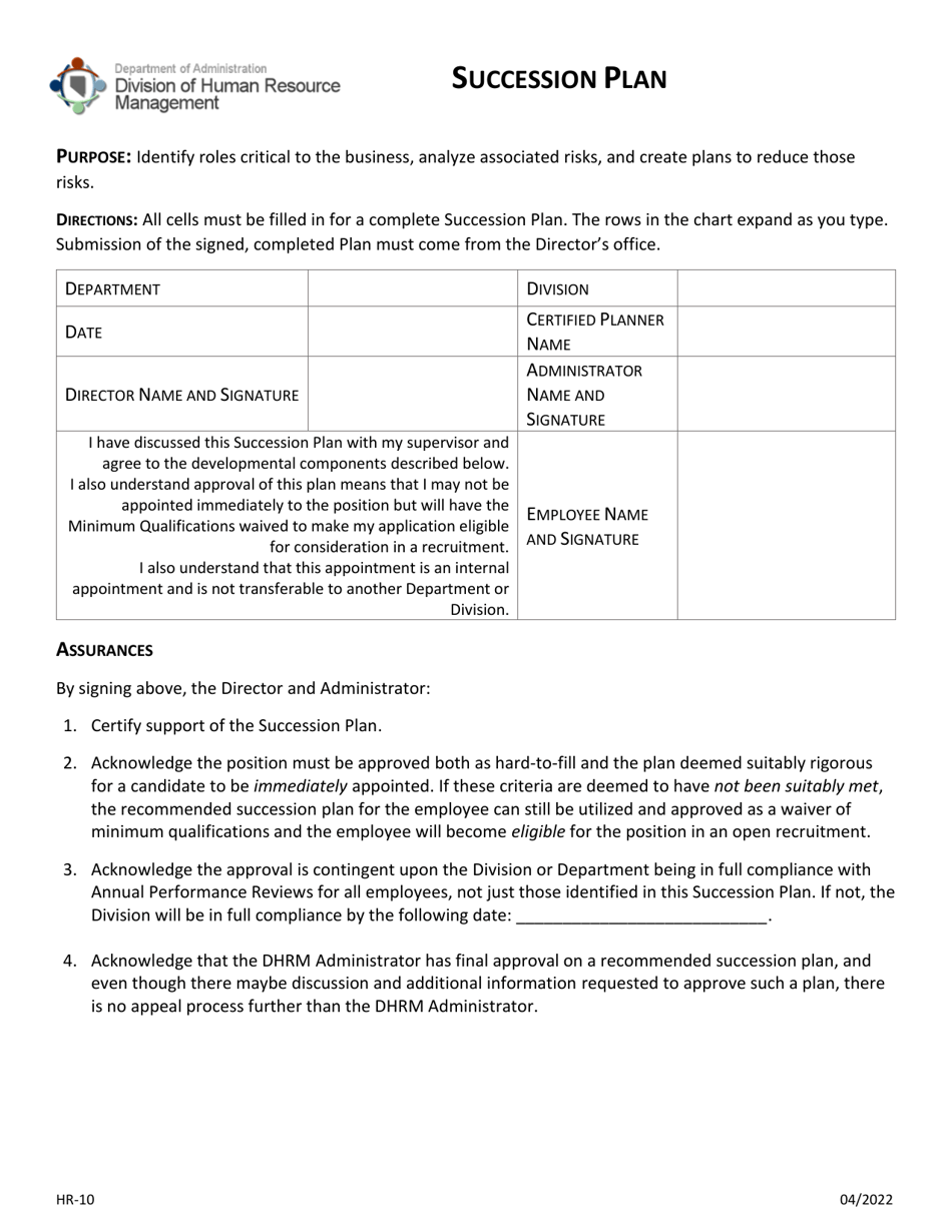 Form HR-10 Succession Plan - Nevada, Page 1