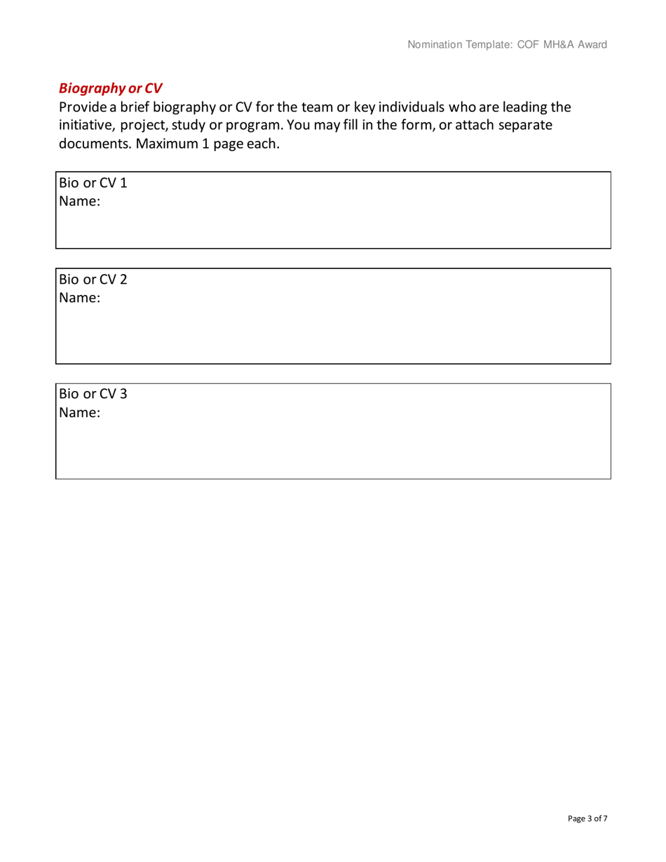 Council of the Federation Award for Innovation in Mental Health and Addictions Care Nomination Template - Prince Edward Island, Canada, Page 3