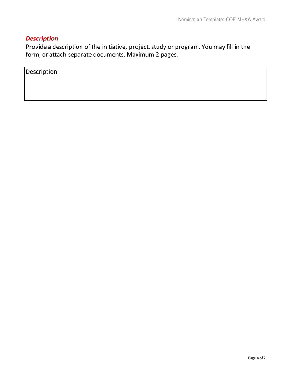 Council of the Federation Award for Innovation in Mental Health and Addictions Care Nomination Template - Prince Edward Island, Canada, Page 4