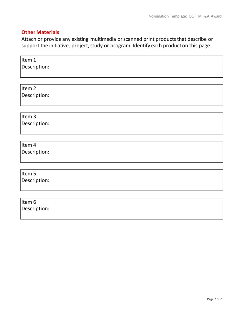 Council of the Federation Award for Innovation in Mental Health and Addictions Care Nomination Template - Prince Edward Island, Canada, Page 7