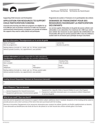Form NWT9282 Application for Resources to Support Child Participation Funding - Northwest Territories, Canada (English/French)