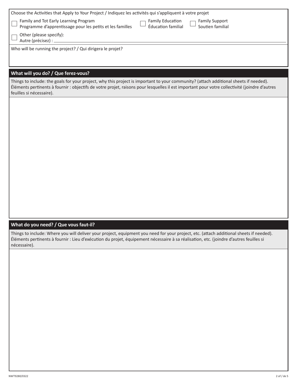 Form NWT9280 Application for Yearly Funding for Community Programming - Northwest Territories, Canada (English / French), Page 2
