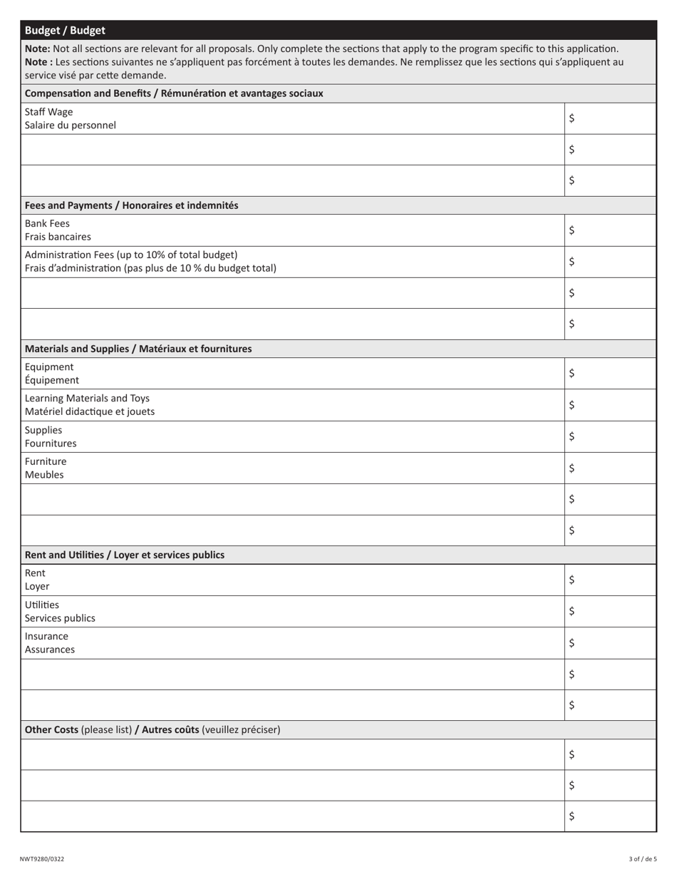 Form NWT9280 Application for Yearly Funding for Community Programming - Northwest Territories, Canada (English / French), Page 3
