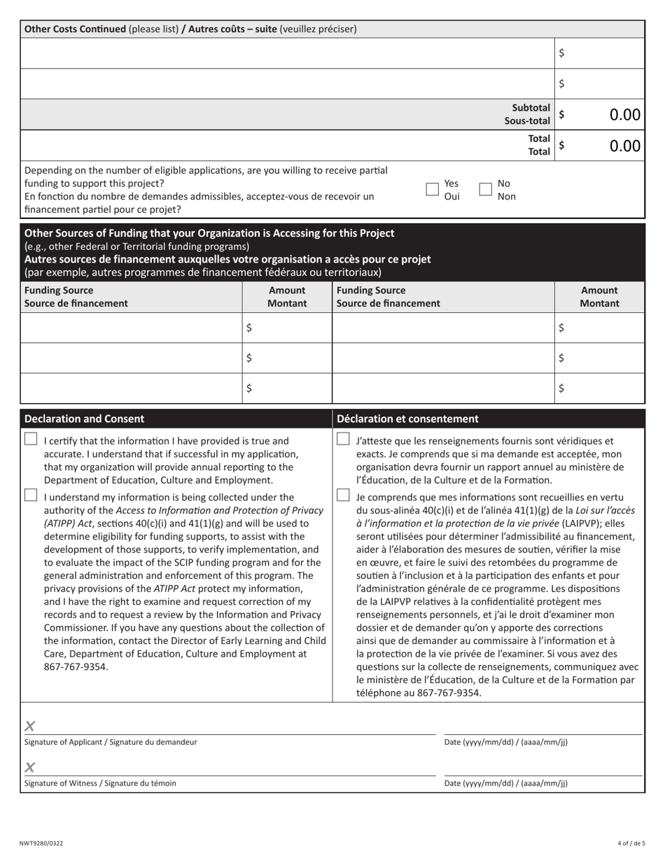 Form NWT9280 Application for Yearly Funding for Community Programming - Northwest Territories, Canada (English / French), Page 4