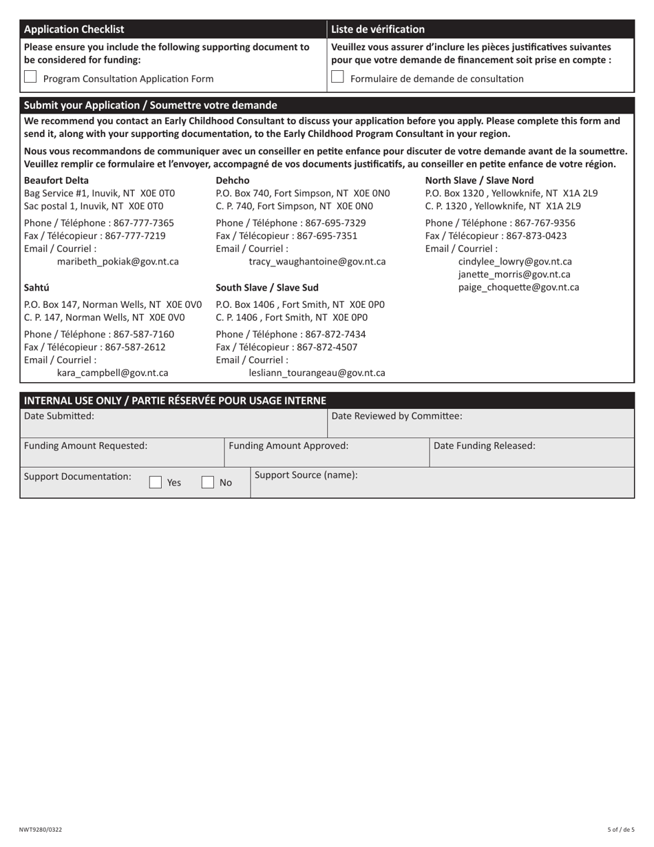 Form NWT9280 Application for Yearly Funding for Community Programming - Northwest Territories, Canada (English / French), Page 5