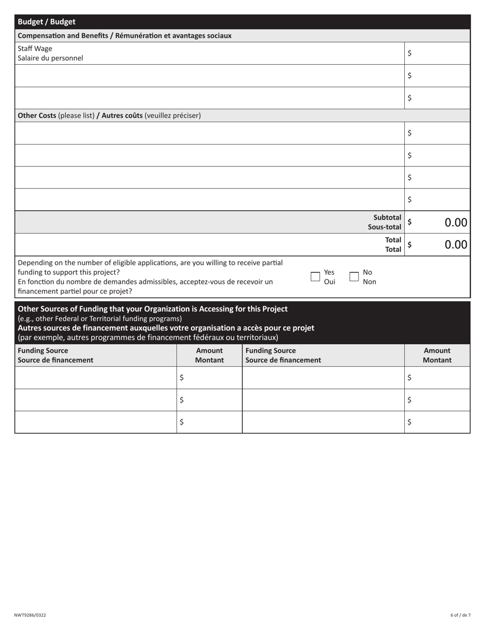 Form NWT9286 Application for Yearly Funding for Staff to Support Child Participation - Northwest Territories, Canada (English / French), Page 6