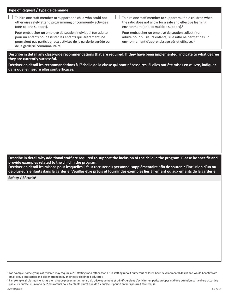 Form NWT9284 Specialist Recommendation for Support Form - Northwest Territories, Canada (English / French), Page 2