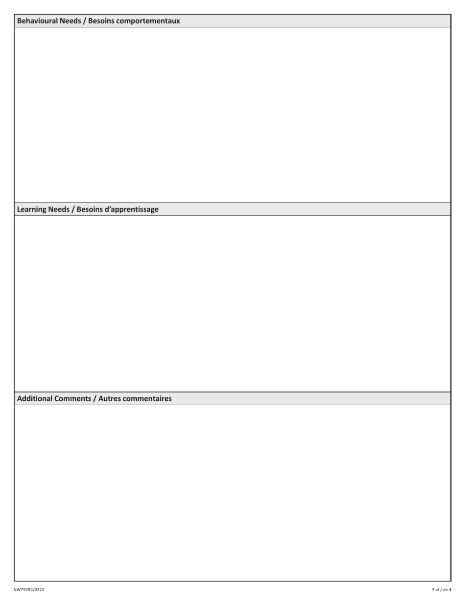 Form NWT9284 Specialist Recommendation for Support Form - Northwest Territories, Canada (English / French), Page 3